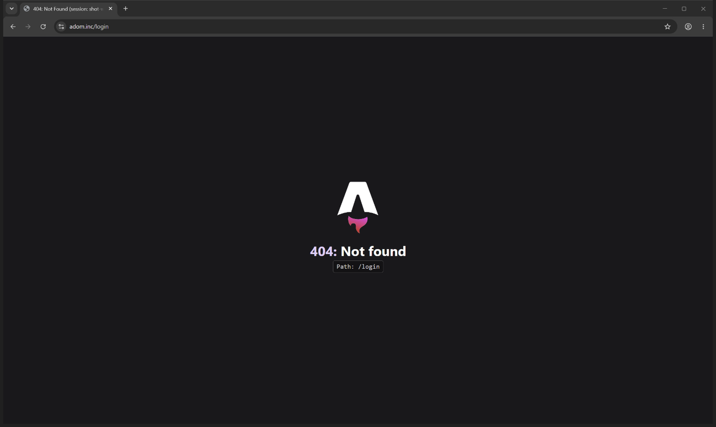 adom.inc/login renders a default 404