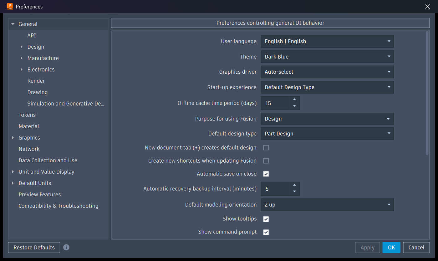 General expanded to reveal API