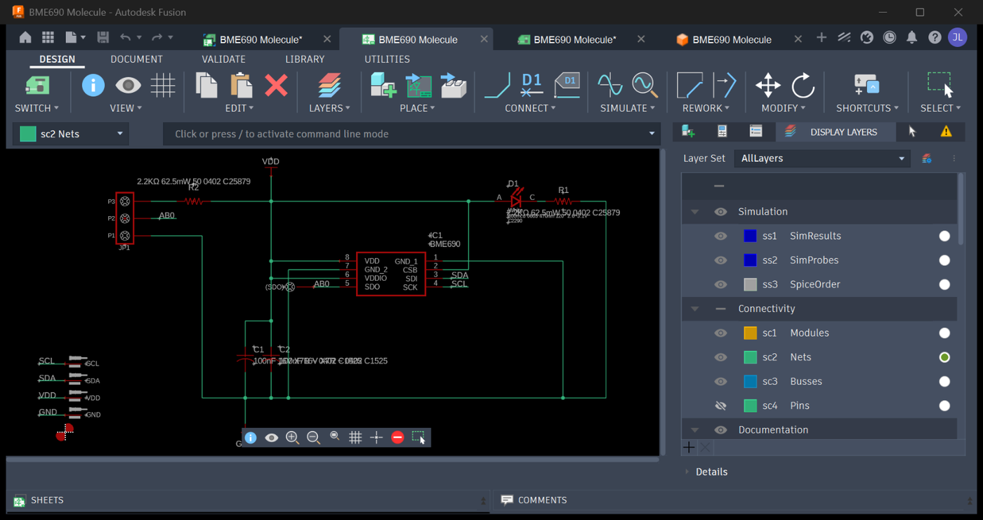 BME690 Molecule schematic in the Fusion Electronics schematic editor