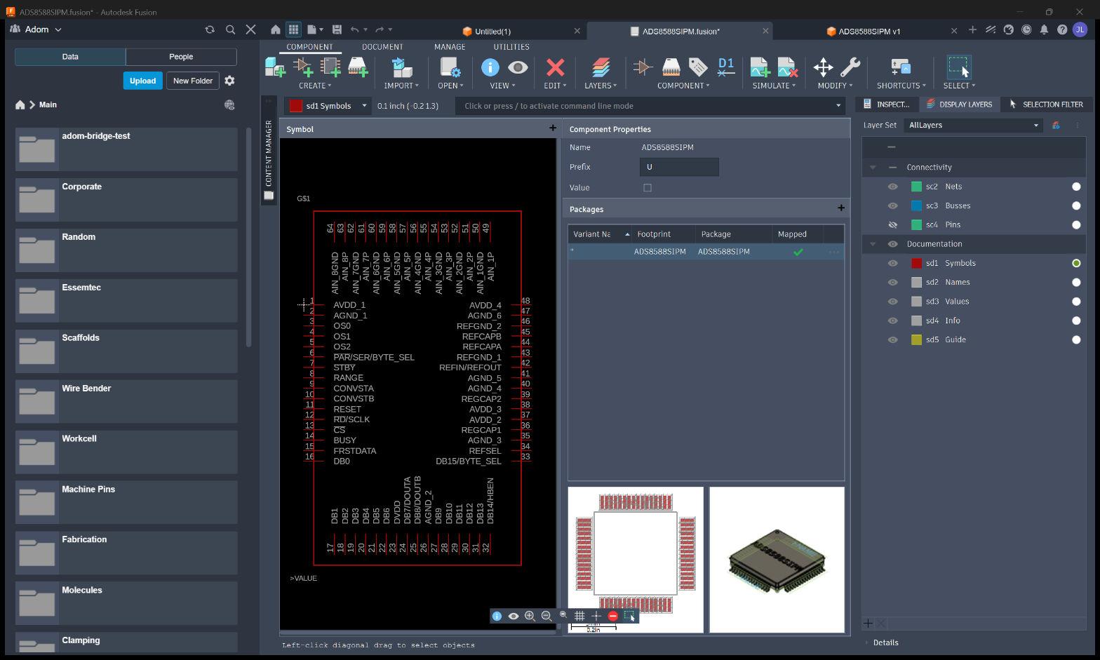 A 3D chip model bound to its footprint