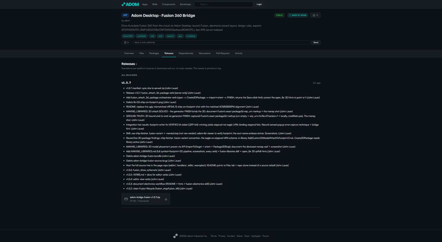 The wiki Releases tab with the published bridge zip asset