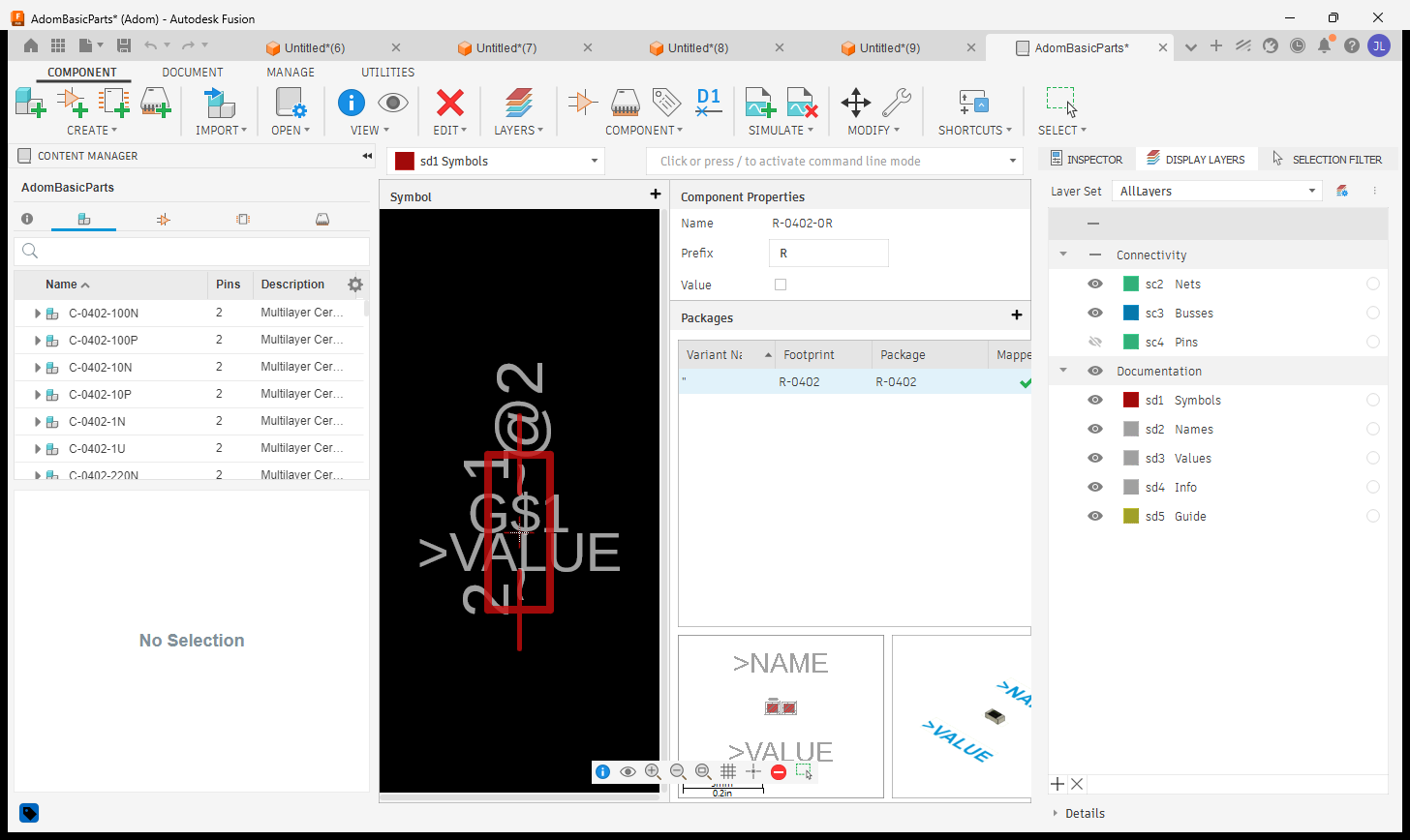 Adom basic parts library in the Fusion library manager