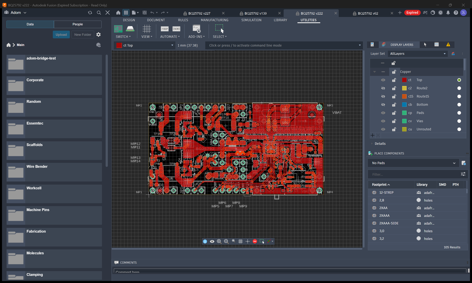 The board in Fusion's PCB editor