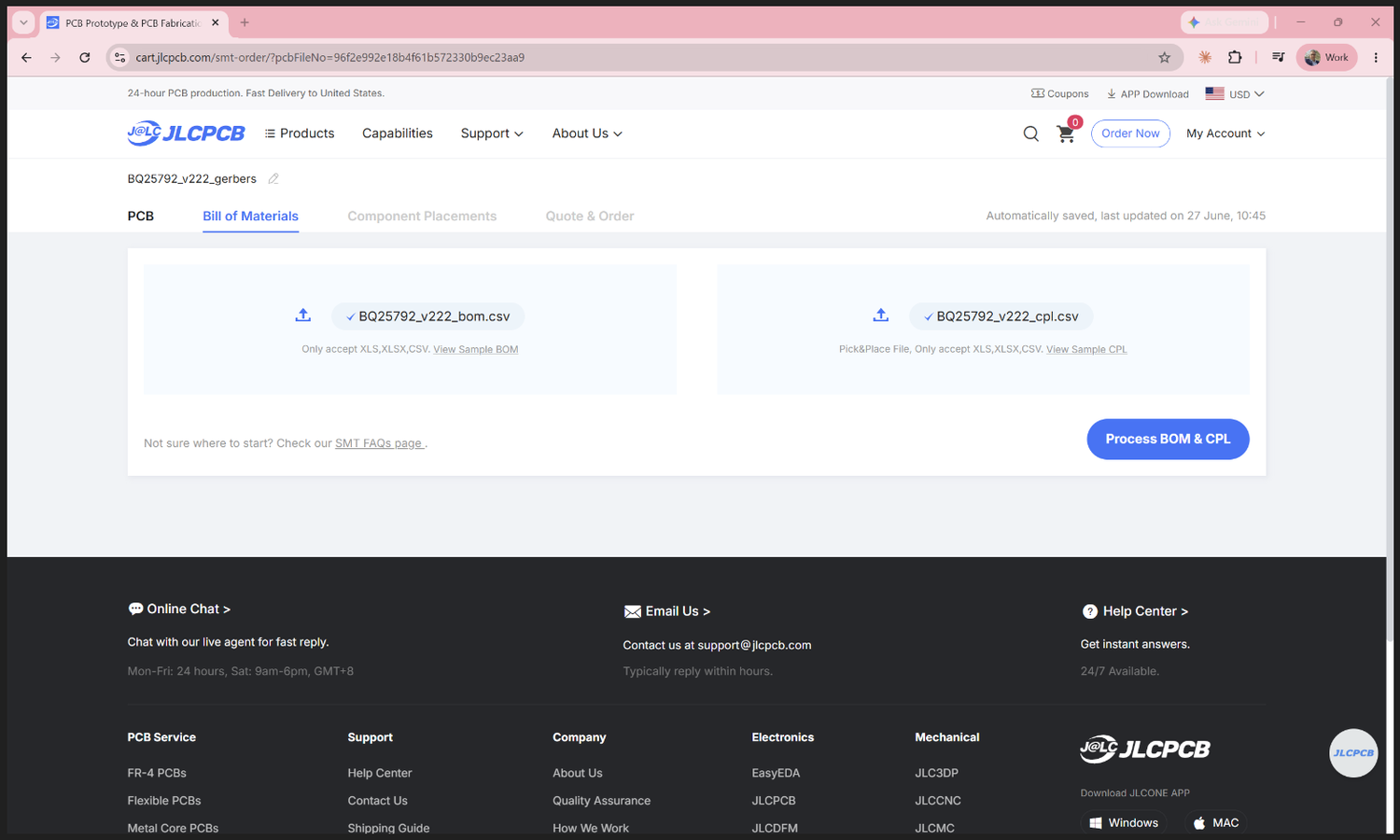 Adding the BOM file and the CPL file