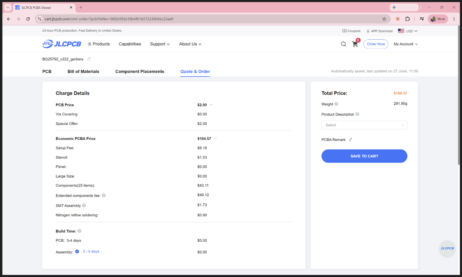 The final Quote & Order screen with the full price breakdown