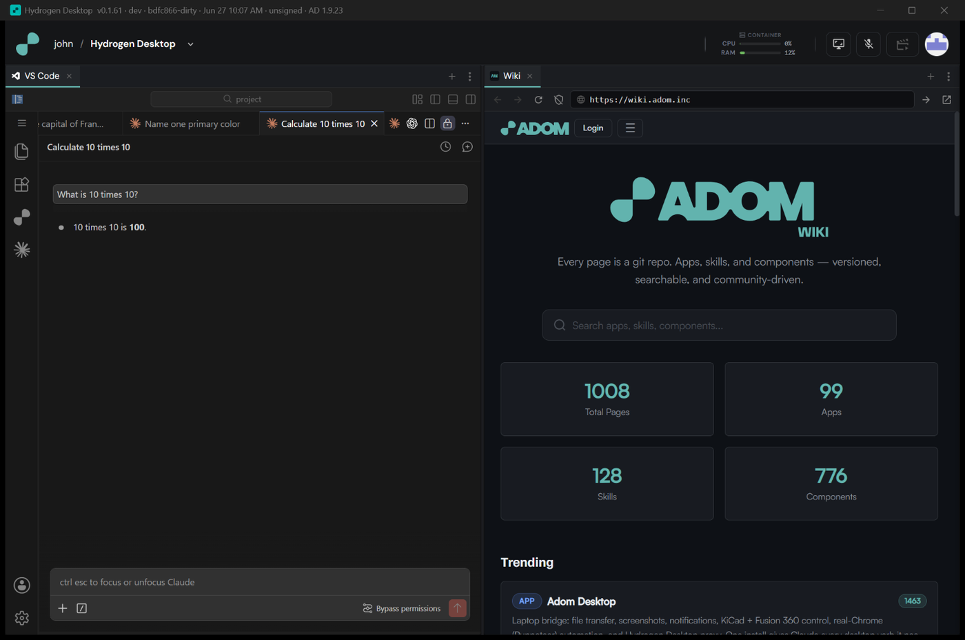 Multiple Claude conversations as tabs in Hydrogen Desktop