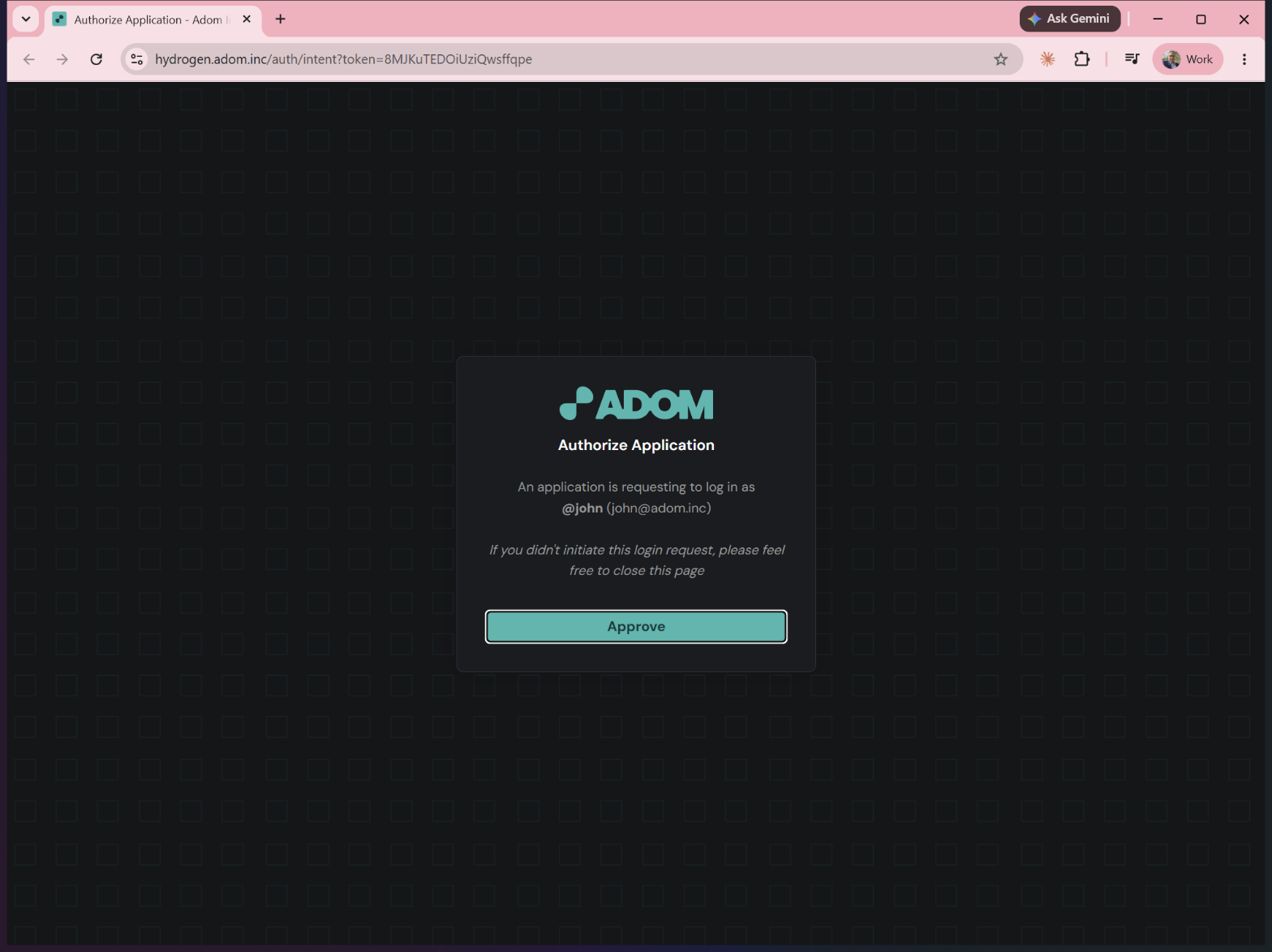 Authorize Hydrogen with your Adom account