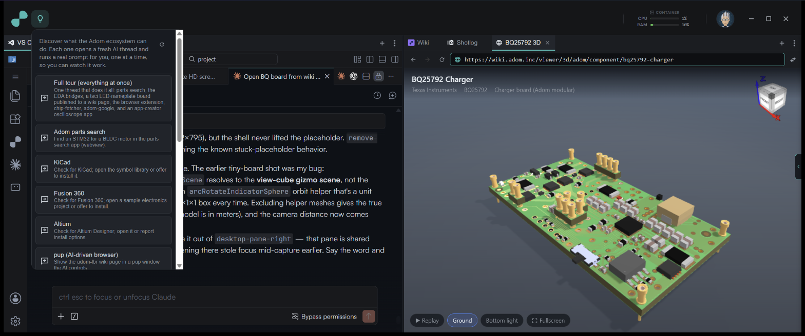 The lightbulb menu: one-click sample prompts, each opens a fresh AI thread