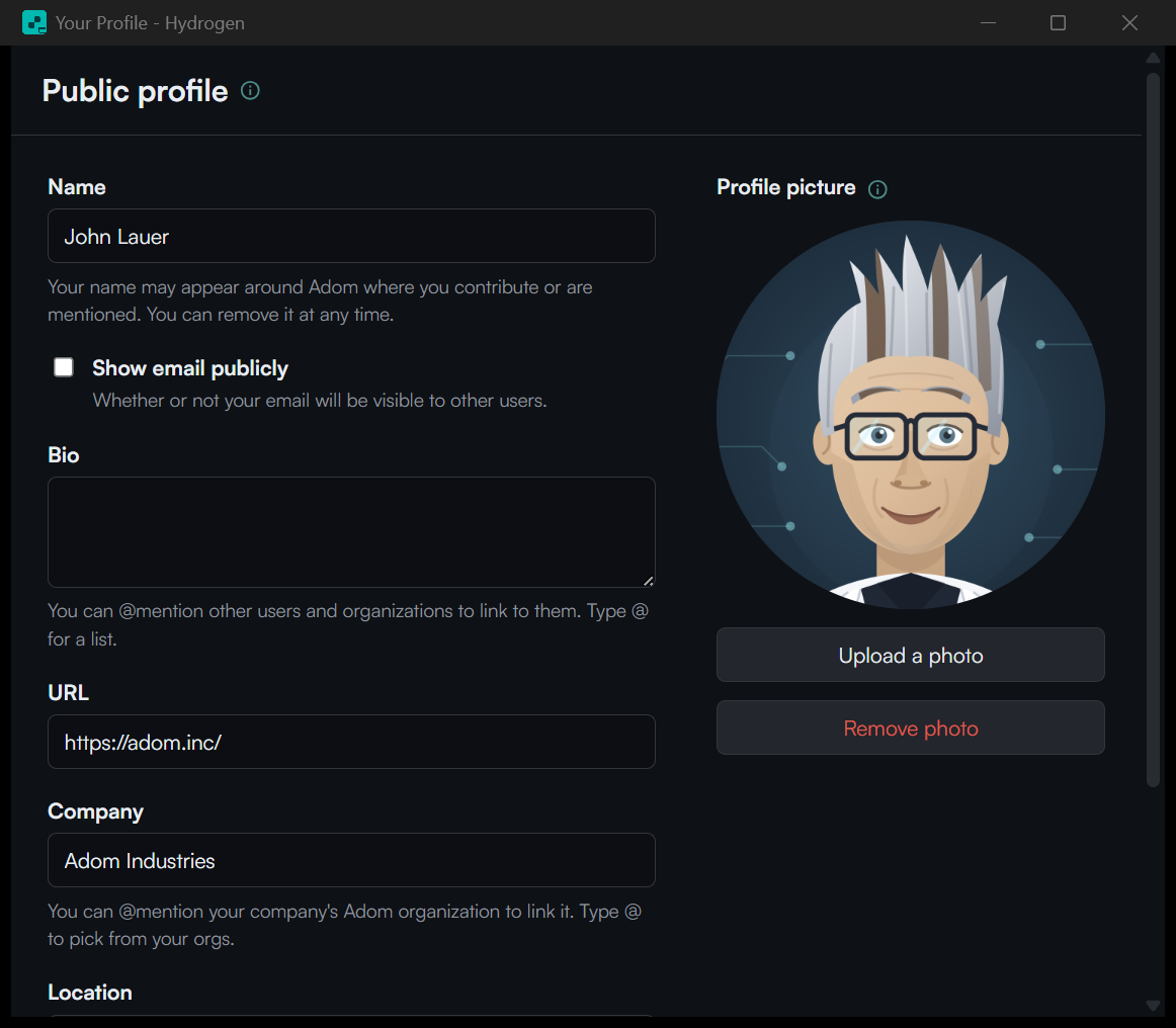 The profile editor: your public Adom identity