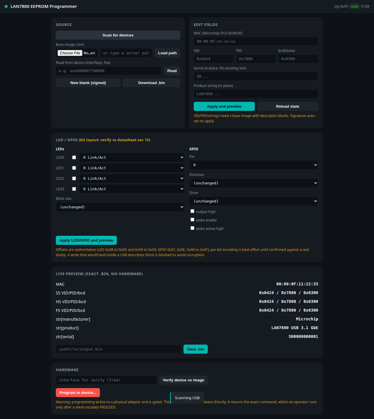 Device scan — enumerate attached LAN7800 adapters