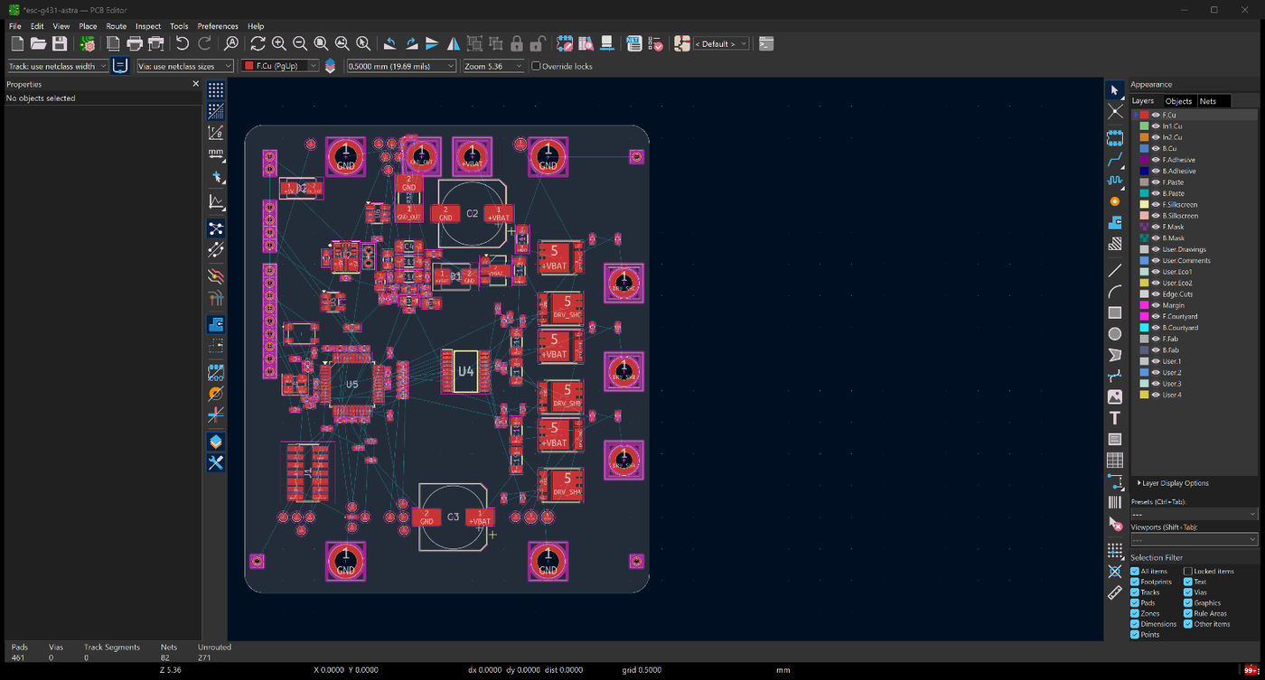 the board when routing ended