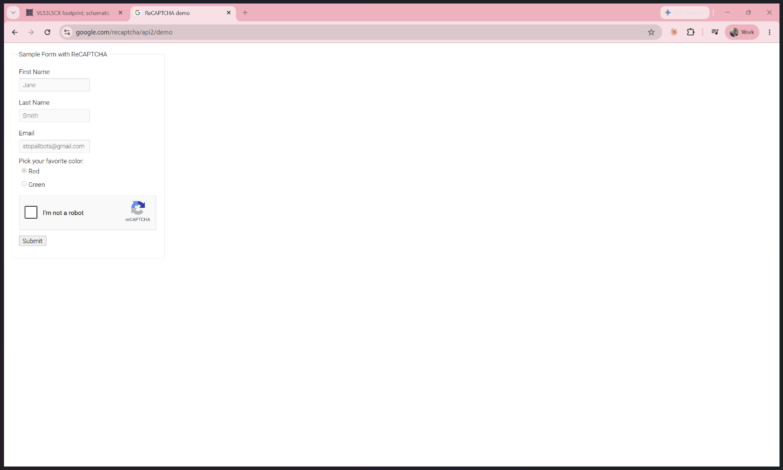 The reCAPTCHA 'I'm not a robot' checkbox in the real browser