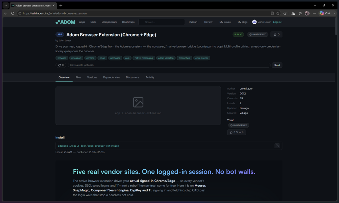 Edge driving the wiki extension page