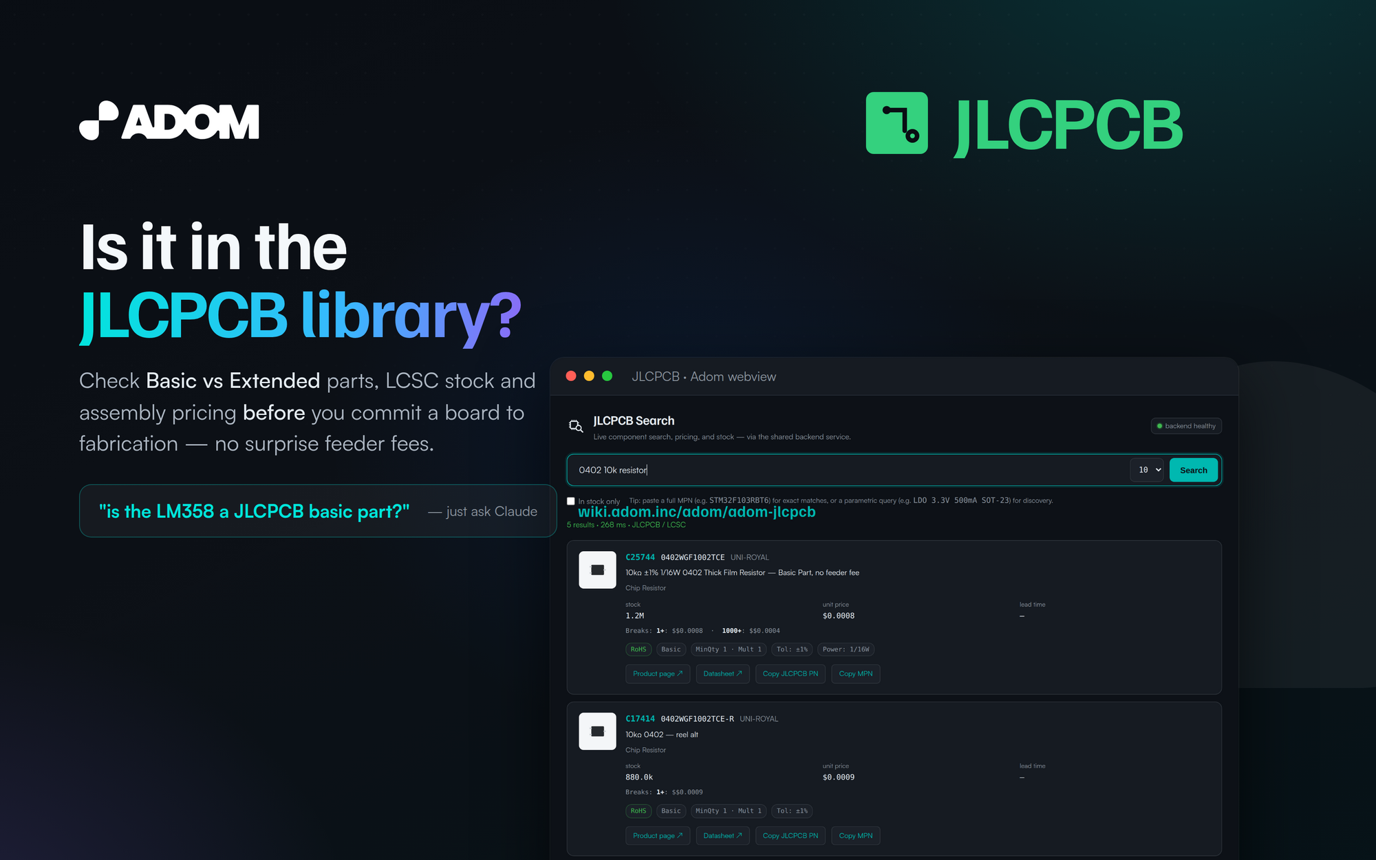 Is it in the JLCPCB library? Check Basic vs Extended, LCSC stock and assembly pricing before you fab