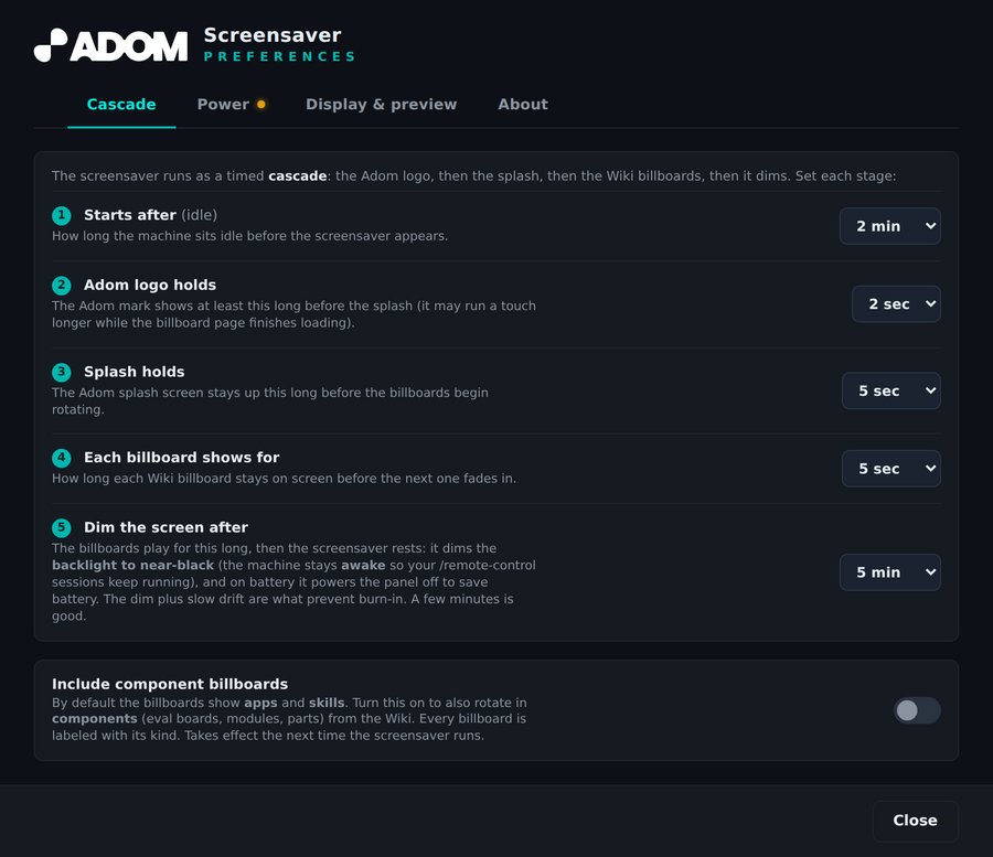 The tabbed preferences window