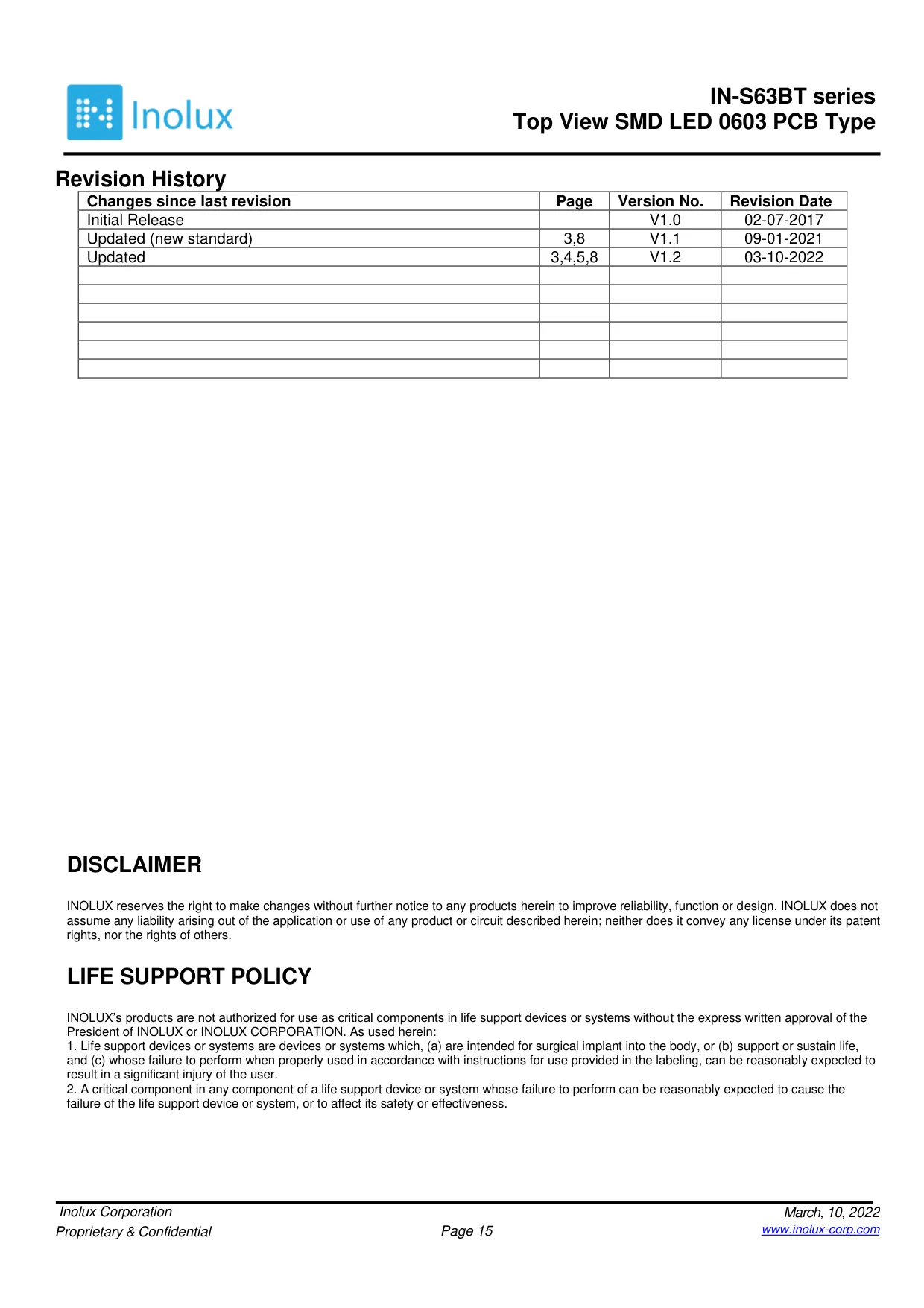 Datasheet page 15 of 15