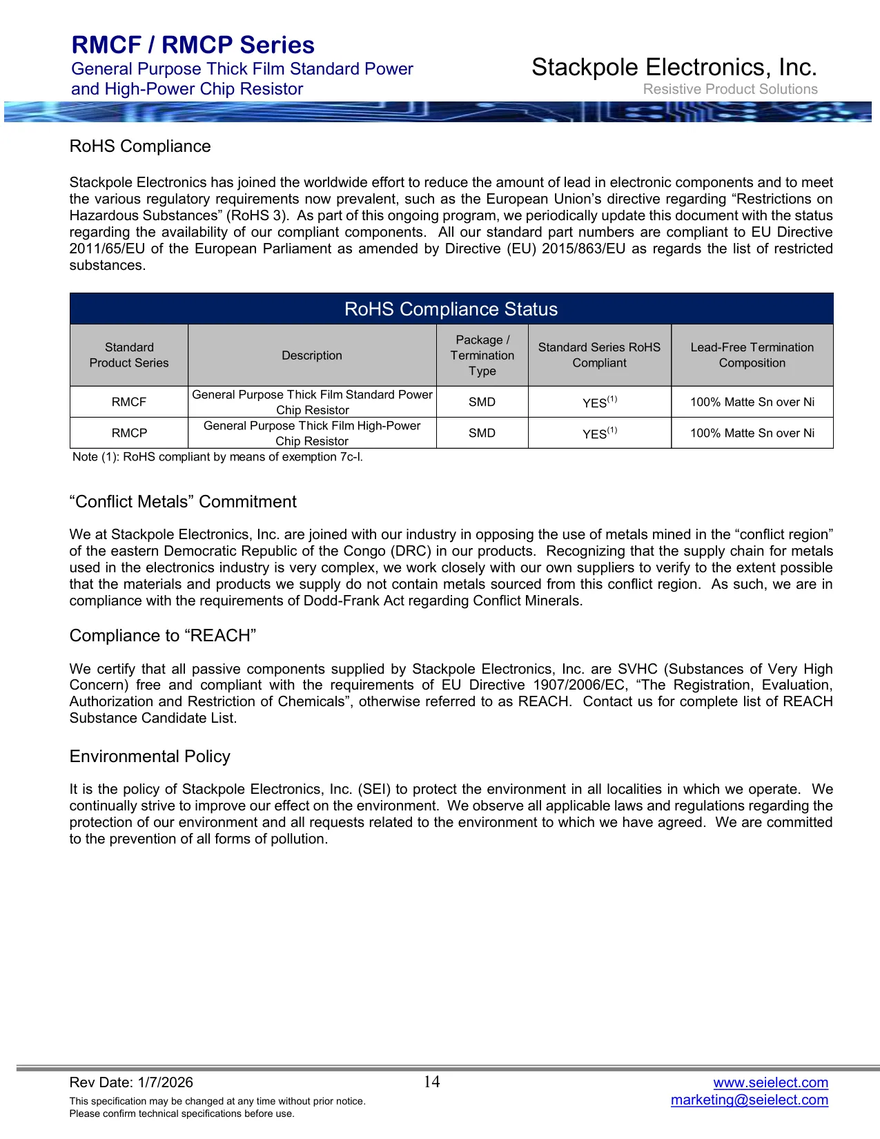 Datasheet page 14 of 15