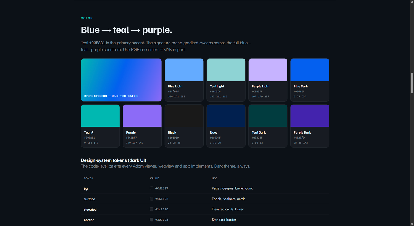 Adom color palette and design tokens