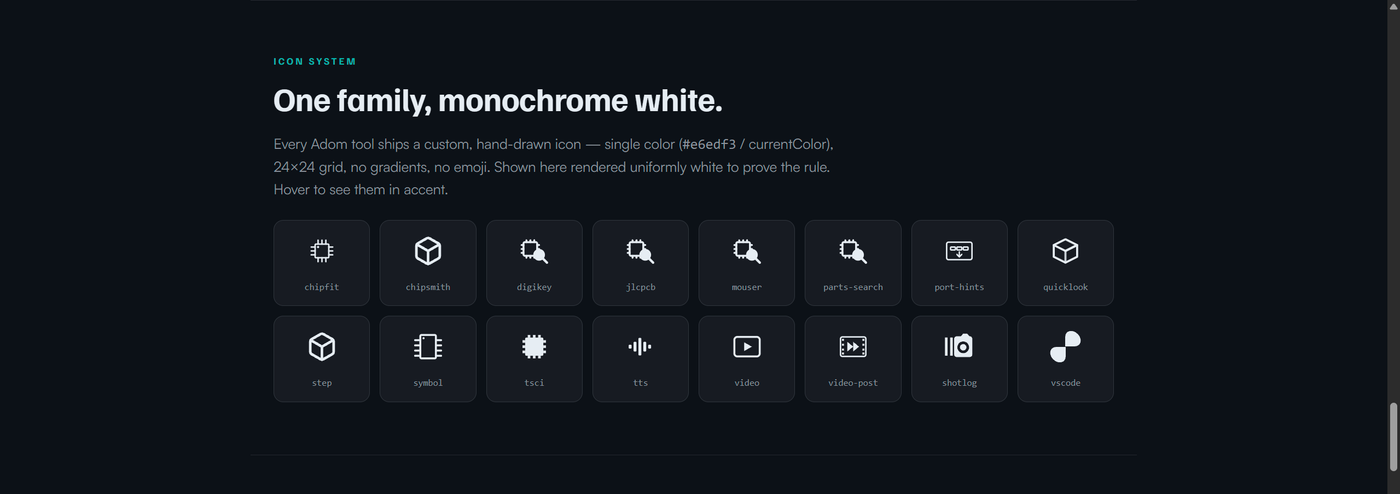 The monochrome Adom app-icon family